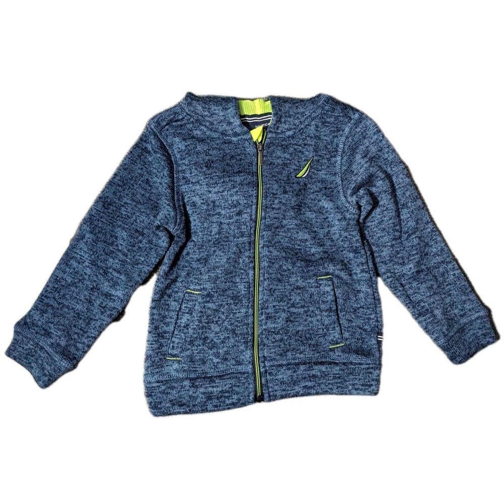 Nautica Blue Fleece Full Zip Front Hoodie Boys Sz 3T Toddler Pockets Jacket Hood